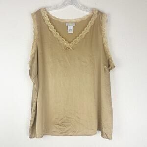 Kathleen Kirkwood Silk Tank 3X Cami Lace Gold Romantic Y2K Spandex Slip Layer